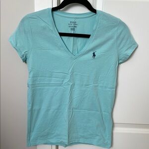 XS Polo by Ralph Lauren Women's Light Blue V-Neck T-Shirt